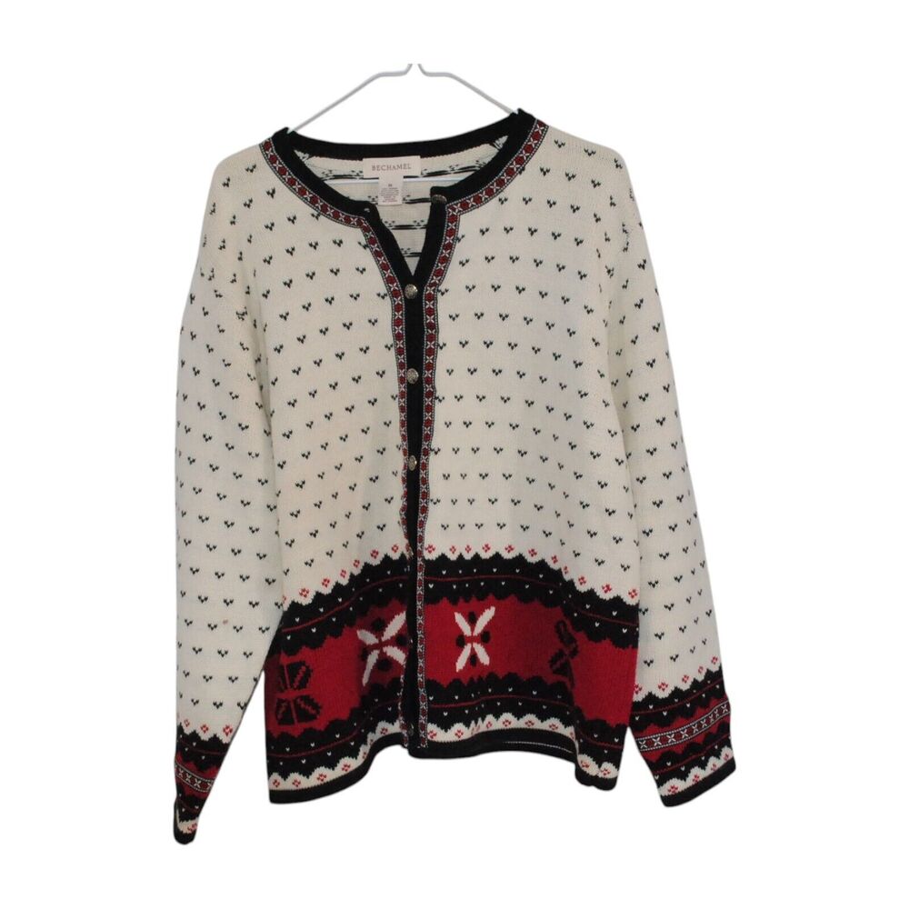 VTG Bechamel CARDIGAN Sweater Size XL BUTTON UP Knit NORDIC Fair Isle HOLIDAY